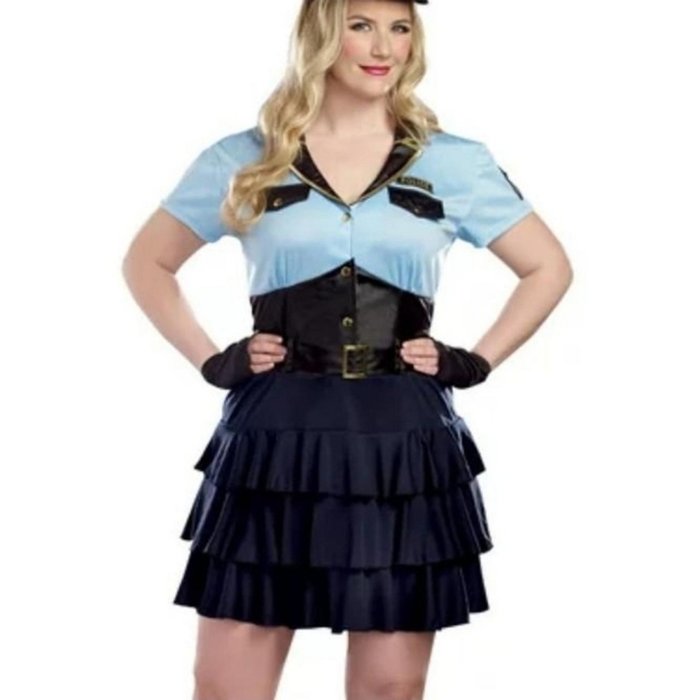 Sexy Sultry Police Officer Cop Halloween Costume Dress Cosplay Women's XL EUC